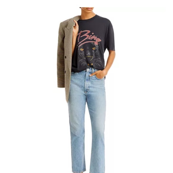 Anine Bing Walker Panther Cat Organic Cotton Distressed Vintage Charcoal Tee - Picture 7 of 9